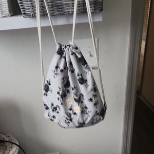 Monochrome Floral Drawstring Backpack